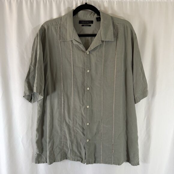 Axist Other - AXIST Silk Blend Shirt Men's XL Green Button Up Short Sleeve Silk Touch Collared